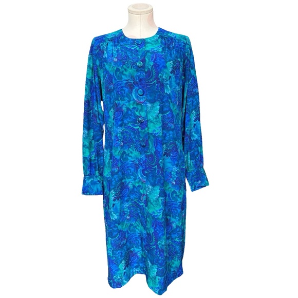 Vintage 90's Floral Print Dress- Golden Girls-Blue - 10 - Picture 1 of 7